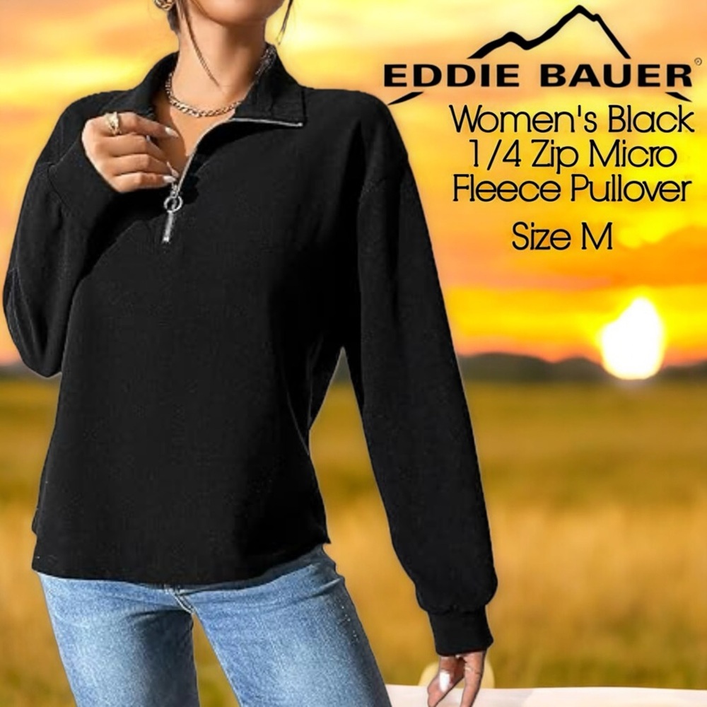 Eddie Bauer Women's Black Quater Zip MicroFleece Pullover - Picture 16 of 16